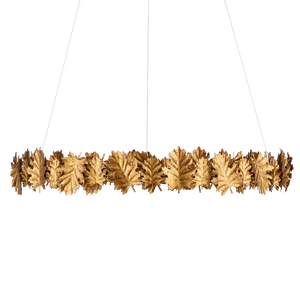 English Oak Chandelier - Nature-Inspired Gold Leaf Design with Adjustable LED Lighting for Elegance