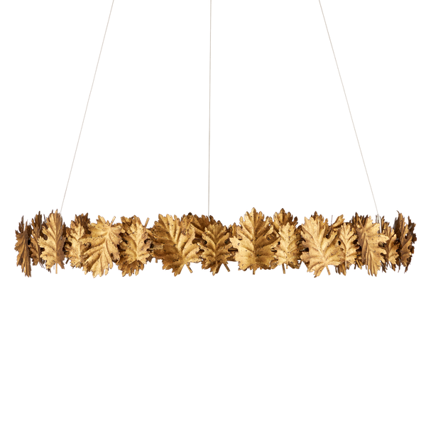 English Oak Chandelier - Nature-Inspired Gold Leaf Design with Adjustable LED Lighting for Elegance