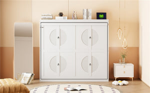 English Elm Full Size Murphy Wall Bed with Rattan Panel Cabinet for Studio and Guest Rooms White N708S00011K-2