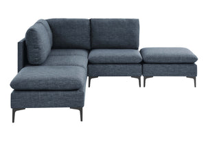 English Elm Linen Upholstered Sectional Sofa with Black Metal Legs Mid-century Modern Living Room Dark Blue B2748S00121
