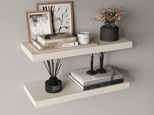 English Elm Ecco 31.5" Floating Shelves Set of 2 White Washed - Hidden Brackets, Sturdy Particle Board Display B070P351137