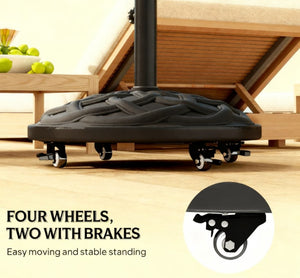 English Elm Resin Concrete Patio Umbrella Base with Locking Wheels Woven Texture Matte Finish T3971P427464