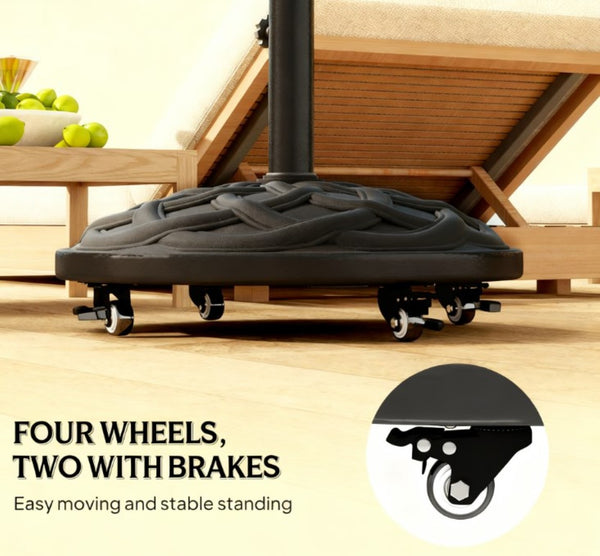 English Elm Resin Concrete Patio Umbrella Base with Locking Wheels Woven Texture Matte Finish T3971P427464