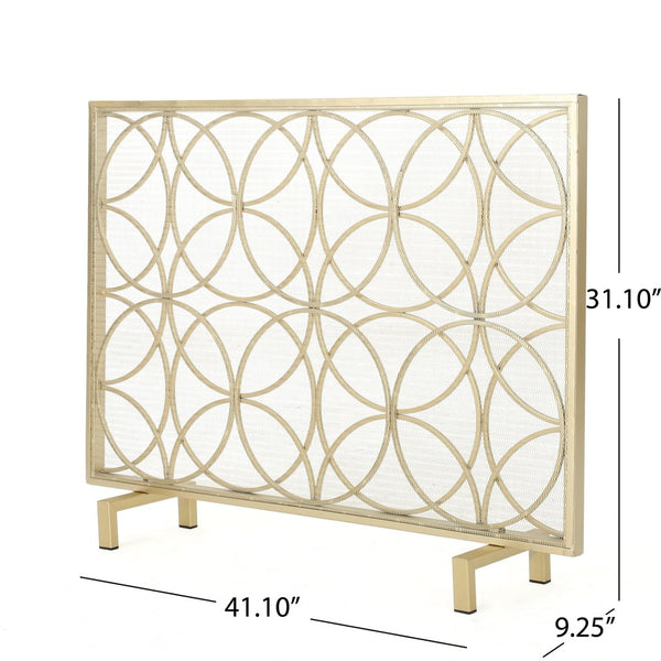 English Elm Fire Screen Handcrafted Iron Geometric Mesh Spark Guard for Modern Living Rooms 61125.00GLD
