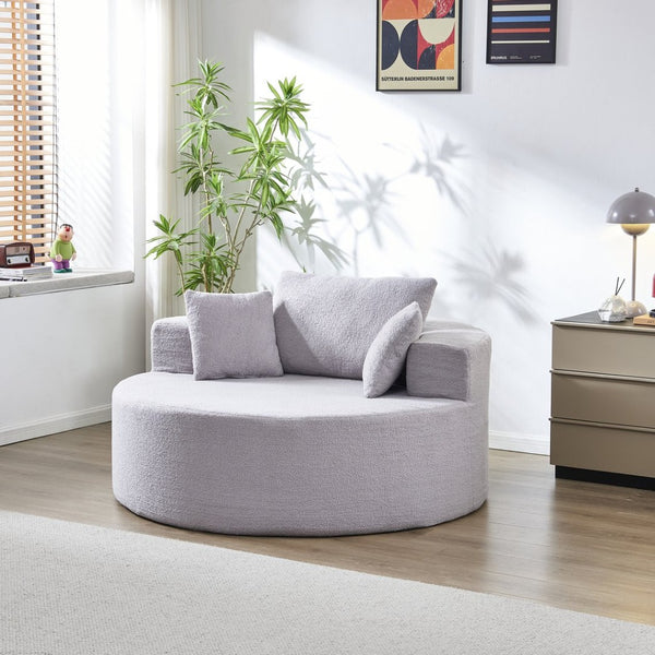 English Elm 55"l Teddy Fleece Round Chaise Chair Plush Foam Seating for Modern Living Rooms Gray W1669P368377