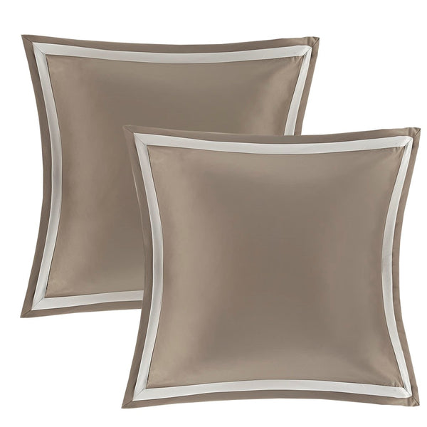 English Elm 8 Piece Jacquard Comforter Set - Luxurious Tan/Ivory Queen Ensemble With Elegant Medallion Design B035128885