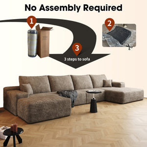 English Elm 135" Cloud Sectional Sofa With Ottoman - Modern U-Shaped Lounge Couch In Plush Corduroy For Comfort W2824S00059