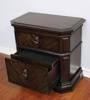 English Elm Espresso Stately Nightstand with Faux Wood Grain, Antique Bronze Pulls, 2 Drawers, 30"W x 29.5"H B011P402039