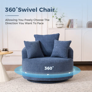 English Elm 360° Swivel Chair upholstered barrel accent chair with plush high-resilience foam and pillows for comfort Antique Blue,Blue W2231P264478