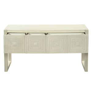 English Elm [video] Art Deco Console Table Geometric Carved Fronts Fluted Legs 3 Soft-close Drawers Natural N759P433572N