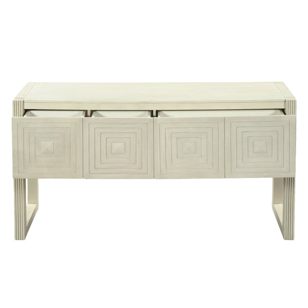 English Elm [video] Art Deco Console Table Geometric Carved Fronts Fluted Legs 3 Soft-close Drawers Natural N759P433572N