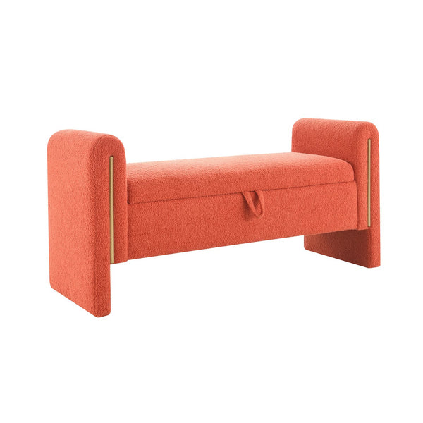 English Elm Modern Teddy Bed End Bench with Arms and Storage Upholstered Teddy Fabric Ottoman with Hidden Space and Plush Seat Orange W2671P303031