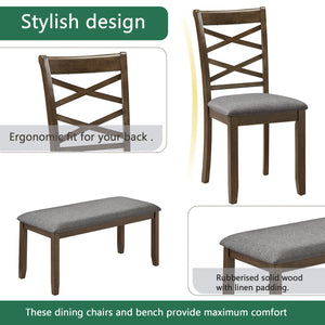 English Elm Elegant 6-Piece Wooden Dining Set With 4 Upholstered Chairs & Bench - Modern Walnut Finish, Comfort & Style W1998S00071