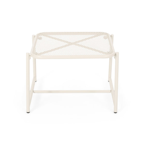 English Elm Kincaid Outdoor Iron Mesh Conversation Set Rust Resistant Patio Chairs with Side Table White N775P392159W