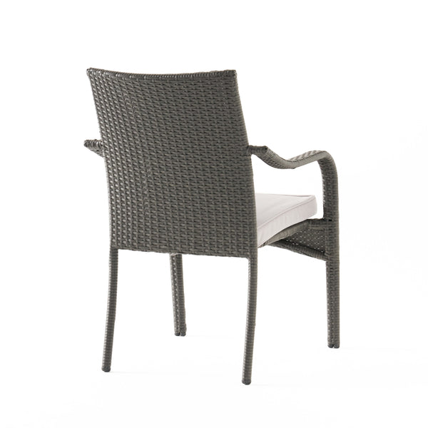 English Elm Christopher Knight Home® - Outdoor Rattan Dining Set with 4 Arm Chairs and Tempered Glass Table, Grey Cushions, Water-Resist 56225.00CHR4-TBL