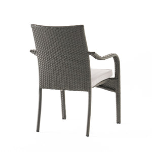 English Elm Christopher Knight Home® - Outdoor PE Rattan Stacking Chairs Set of 4 with Iron Frame, Water-Resistant Silver Cushions, Grey Wicker Stylish Durable Outdoor Seating for Patio N773P291425G