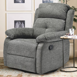 English Elm Small Rocker Swivel Recliner Chair with 360° Swivel, 30° Rocking & Adjustable Recline for Comfort Stone Gray T3623P379624