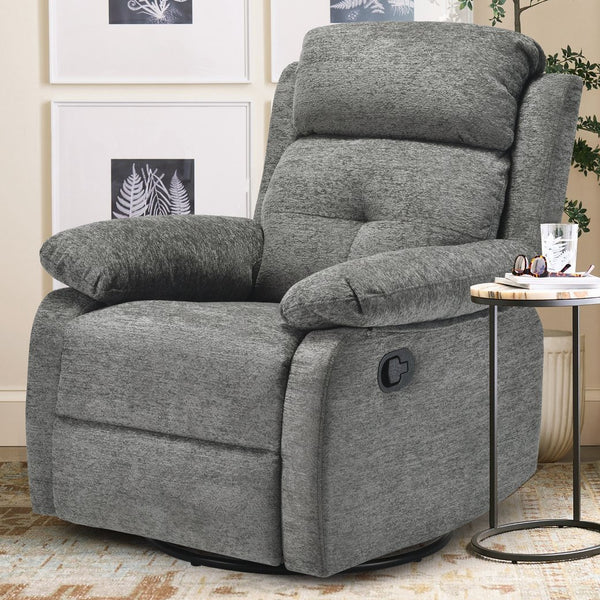 English Elm Small Rocker Swivel Recliner Chair with 360° Swivel, 30° Rocking & Adjustable Recline for Comfort Stone Gray T3623P379624