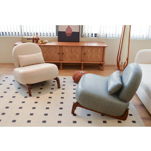 English Elm Cute Faux Leather Armless Accent Chair Solid Wood Legs Cushioned Seat Modern Blue W2105P440973
