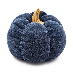 English Elm Set of 3 Chenille Weighted Pumpkins for Fall Décor with Realistic Stem, Farmhouse Harvest Tabletop Accents Blue W2078P246708