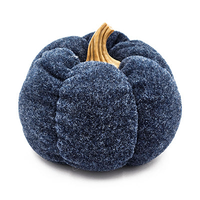 English Elm Set of 3 Chenille Weighted Pumpkins for Fall Décor with Realistic Stem, Farmhouse Harvest Tabletop Accents Blue W2078P246708