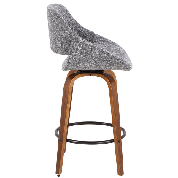 English Elm Fabrico Mid-Century Counter Stool - Walnut Legs, Grey Noise Fabric Upholstery, Padded Comfort, 27" Height B202P222368