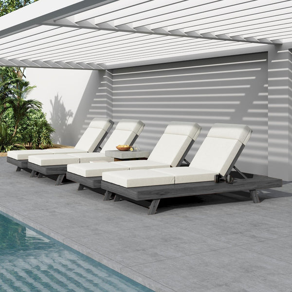 English Elm Lounge Chaise Outdoor Acacia Wood Slatted Frame with Water Resistant Cushion Resort Style Black,Cream N770P442B67C