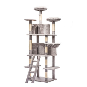 English Elm Large 7 Tier Plush Cat Tree with Dual Condos Hammock Sisal Posts for Multi Cat Homes Gray W1578P447623