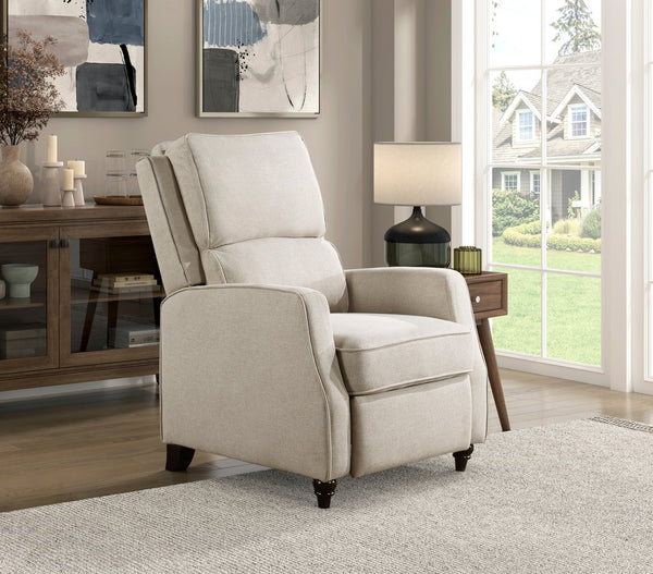 English Elm Beige Loveland Push-Back Recliner Chair with Textured Fabric, Dark Wood Legs, Transitional Comfort B011P395861