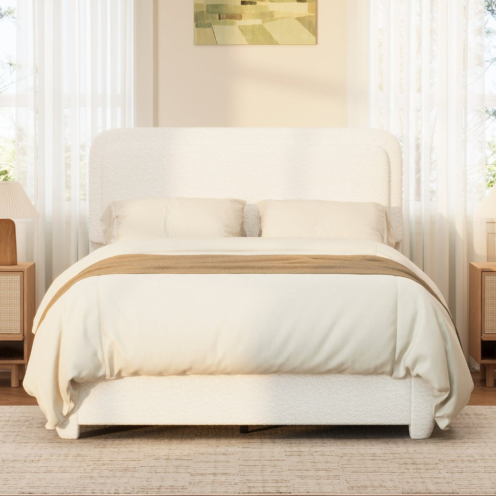 English Elm Boucle Cloud Upholstered Full Platform Bed with Adjustable Curved Headboard in White N733P439489K