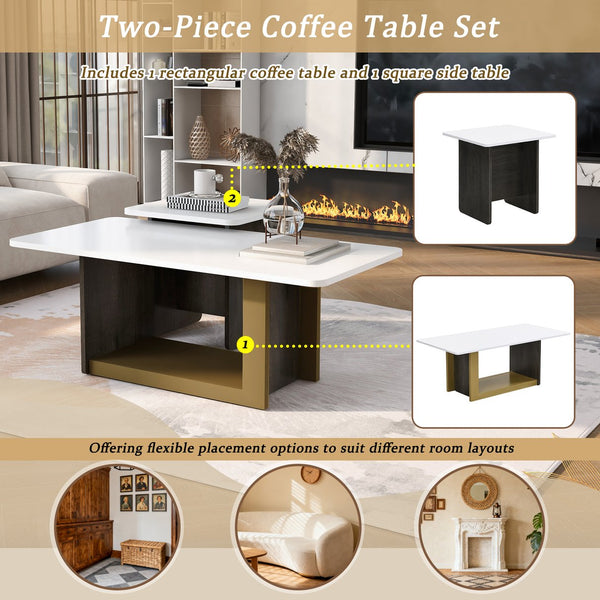English Elm VIBE Modern Light Luxury Two-Piece Coffee Table Set with Metal Frame and Durable MDF Top for Living Room White N724P321447K