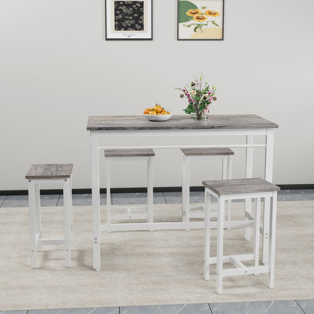 English Elm 5-piece Oak White 5PC Modern Bar Table Set with 4 Stools, Metal Frame & MDF, 47.5"x23.7"x35.5" W578P310676