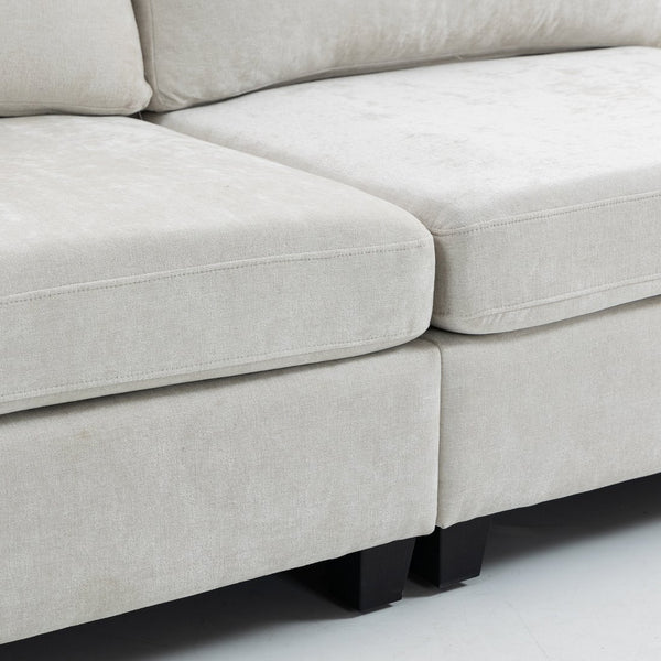 English Elm 111.42*32.28" XXL 3-Seater Chenille Sofa with Ultra-Soft Cushions, High-Rebound Comfort & Sturdy Black Legs Beige W2715S00001