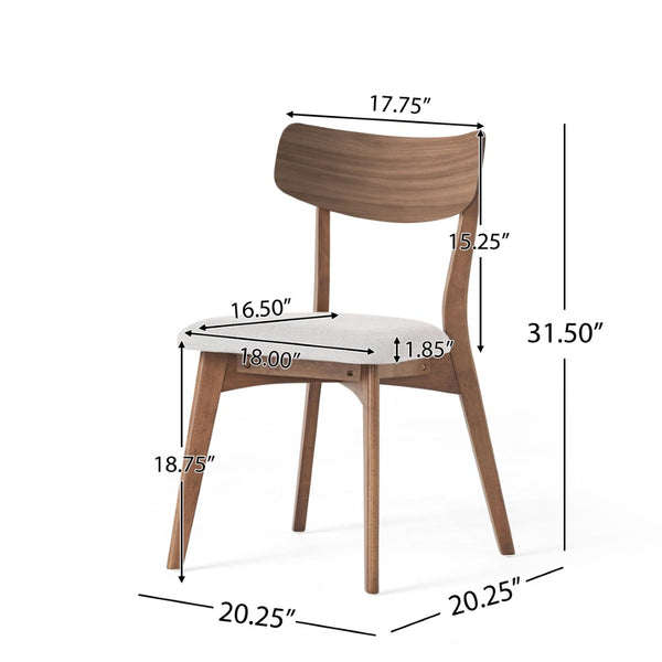 English Elm 7-pieces Mid-century Rubberwood Dining Set Seats Six with Upholstered Beige Chairs N768P379795L_6_N768P247991W