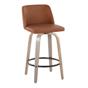 English Elm 26" Swivel Counterstools Whitewashed Wood Blue Upholstered Seat Set of 2 for Kitchen B202S00424