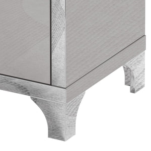English Elm High Gloss Mirrored 2 Drawer Nightstand Slim Metal Legs Modern Bedroom Side Table Grey W5271P416536