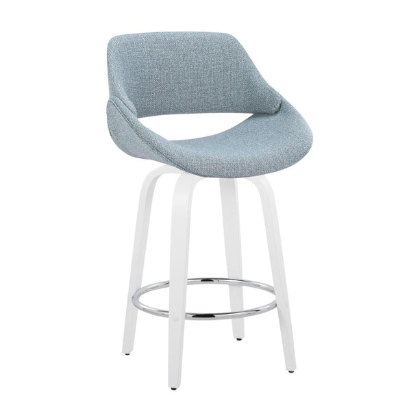 English Elm Fixed-height Swivel Counterstools with Blue Patterned Upholstery White Legs Set of 2 B202S01820