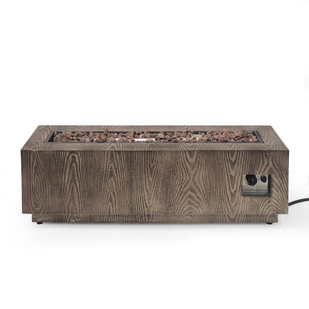 English Elm Christopher Knight Home® - 48" 50,000 BTU Rectangular Iron Propane Fire Pit in Brown Wood Pattern — No Assembly, Patio Heat & Ambience 69674.00WPBRN-50K