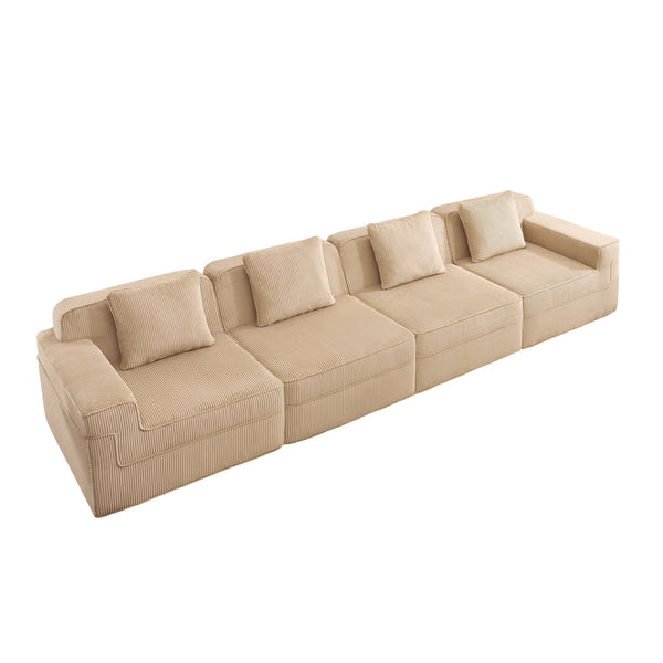 English Elm Modular 4-Seat Cloud Sofa - Plush Corduroy Sectional Couch With Removable Pillows For Relaxed Living W3041S00320