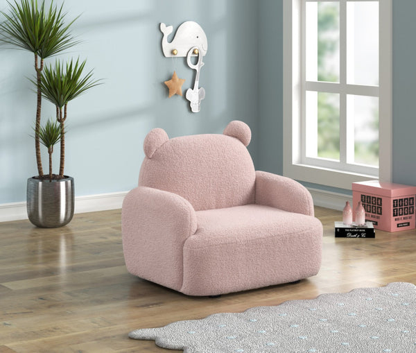 English Elm Rosella Bear Shaped Sherpa Kids Armchair with Sculpted Ears for Playroom Comfort Pink B2749P413208