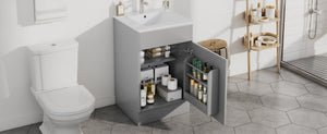 English Elm [video] 20 Inch Freestanding Bathroom Vanity with Ceramic Sink Soft Close Cabinet Gray N759P237946E