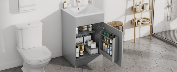 English Elm [video] 20 Inch Freestanding Bathroom Vanity with Ceramic Sink Soft Close Cabinet Gray N759P237946E