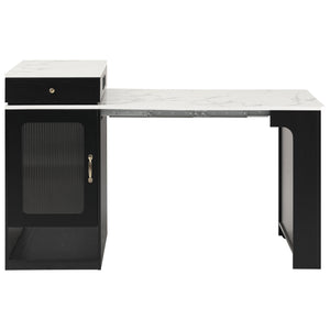 English Elm K&K Modern Extendable 59.5" Kitchen Island with Double-Sided Storage, Power Outlet & Casters Black N707S000017B