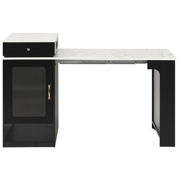 English Elm K&K Modern Extendable 59.5" Kitchen Island with Double-Sided Storage, Power Outlet & Casters Black N707S000017B