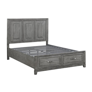 English Elm Gray Queen Platform Bed with Storage Drawers - Garretson Rustic Okume Veneer, Low-Profile Modern Frame B011S01555