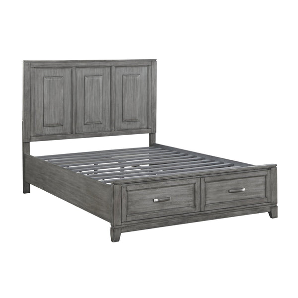 English Elm Gray Queen Platform Bed with Storage Drawers - Garretson Rustic Okume Veneer, Low-Profile Modern Frame B011S01555