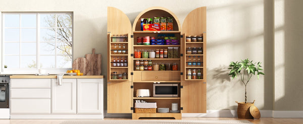 English Elm K&k Farmhouse Pantry Cabinet 72 Inch Tall Mdf Cupboard with Adjustable Shelves Natural N707S000020Y
