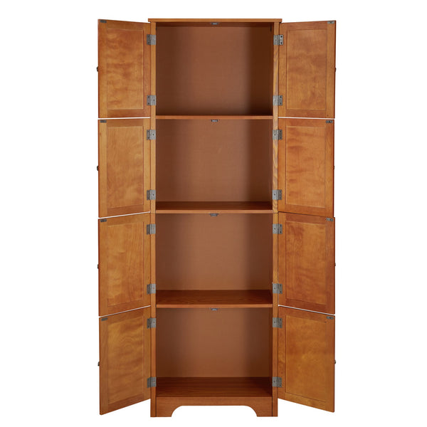 English Elm 72.4" Tall Storage Cabinet with 8 Doors and 4 Shelves, Smooth Surface, Vintage Handles, Sturdy Base and Hinge Oak W2275P269080