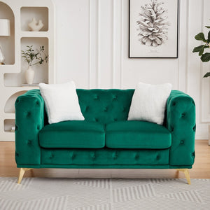 English Elm Fx Velvet Chesterfield Sofa Button Tufted Diamond Quilted Design with Accent Pillows Green W1926S00078