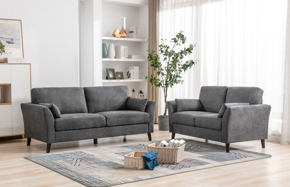 English Elm Damiano Gray Woven Fabric Sofa and Loveseat Set with Pocket Coil Support B2749S00154